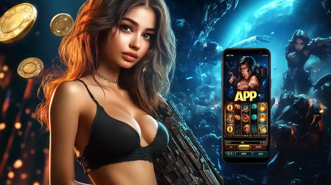 একজন সাহসী নারী bd77 মোবাইল গেমিং অ্যাপ ব্যবহার করছেন, যা অ্যাকশনভিত্তিক গেমের অনুভূতি প্রকাশ করে।